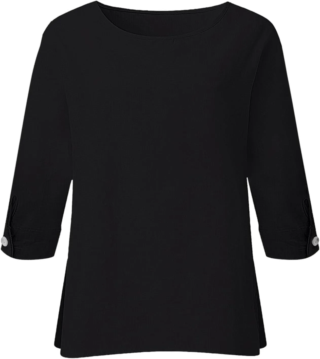 Summer Womens Linen Shirts Solid Color Casual 3/4 Sleeve Loose Tops Beach Vacation Daily Blouses for Women Dressy Casual