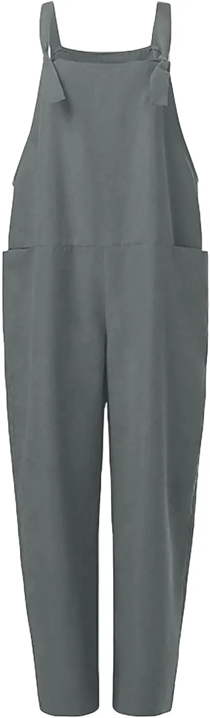 TANGNADE Women Cotton Linen Jumpsuits 2025 Casual Summer Overalls with Pocket Baggy Loose Maternity Romper Outfits
