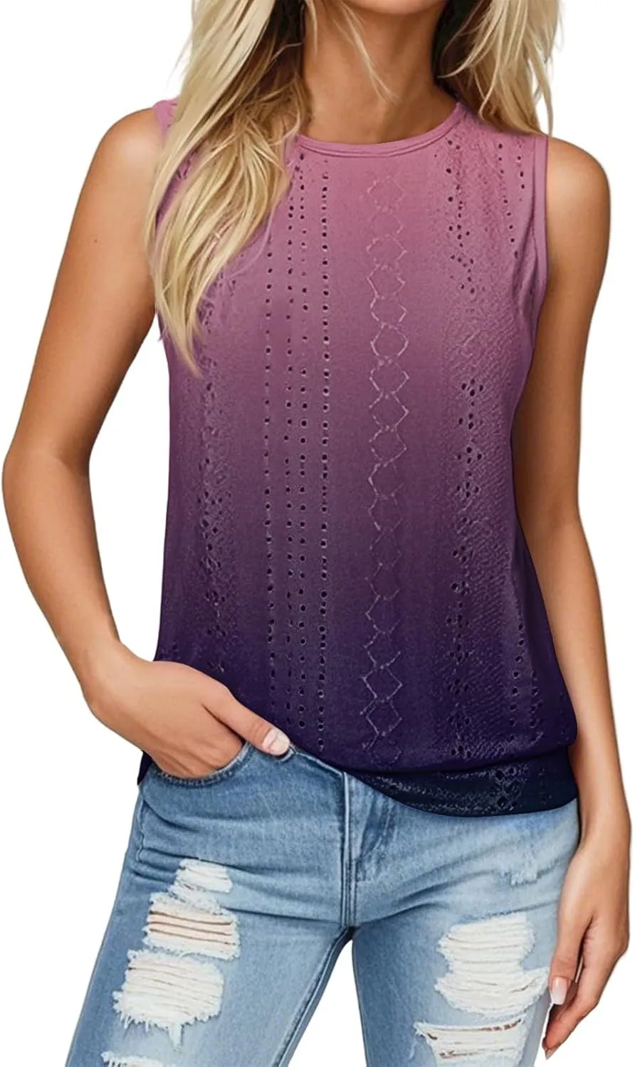 Tank Top for Women 2025 Summer Pleated Sleeveless Crewneck T Shirts Dressy Casual Beach Clothes Trendy Outfits