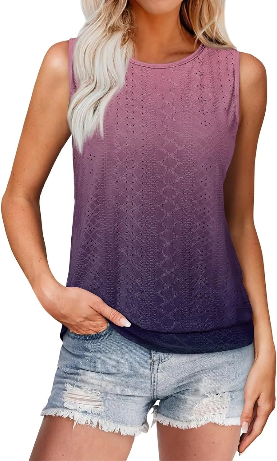 Tank Top for Women 2025 Summer Pleated Sleeveless Crewneck T Shirts Dressy Casual Beach Clothes Trendy Outfits