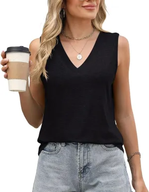 Tank Top Women Summer 2025 Casual Spring V Neck Sleeveless Tee Shirt Basic Trendy Beach Vacation Outfits Clothes