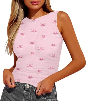 Tank Tops for Women 2025 Summer Slim Crew Neck Sleeveless Camisole Floral Hawaiian Beach Outfit