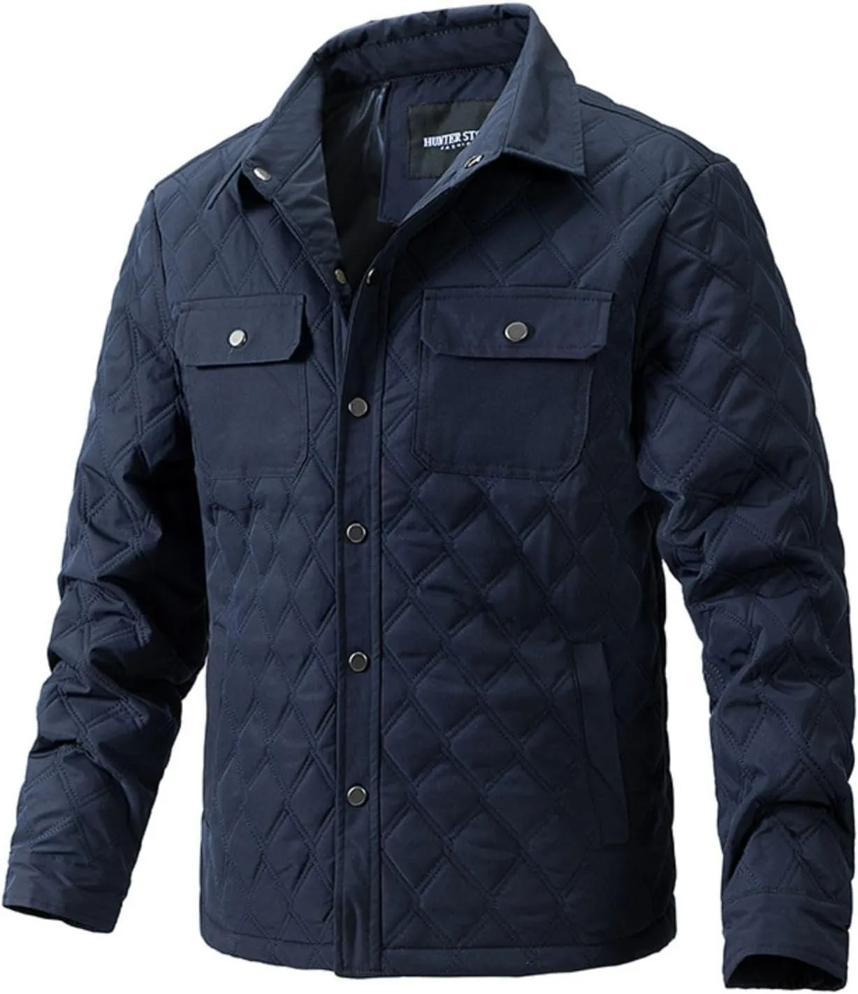 Thatrich Mens Diamond Quilted Lightweight Jacket Button Down Lapel Shirt Long Sleeve Winter Coat Warm Outdoor Jacket Outwear