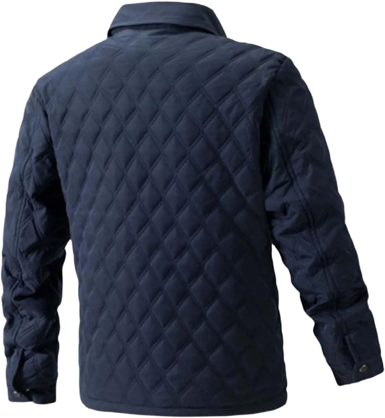 Thatrich Mens Diamond Quilted Lightweight Jacket Button Down Lapel Shirt Long Sleeve Winter Coat Warm Outdoor Jacket Outwear