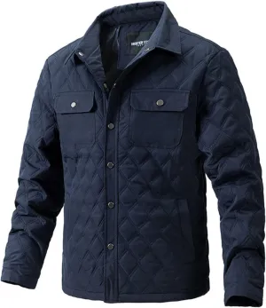 Thatrich Mens Diamond Quilted Lightweight Jacket Button Down Lapel Shirt Long Sleeve Winter Coat Warm Outdoor Jacket Outwear