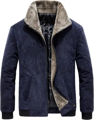 Thicken Corduroy Jacket for Men Vintage Fleece Sherpa Lined Corduroy Denim Trucker Jacket Coat Casual Warm Lapel Outerwear (Blue,X-Large)