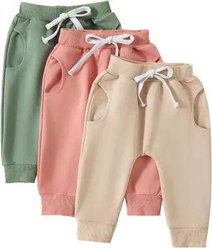 Toddler Baby Boys Girls Sweatpants 3 Pack Solid Color Elastic Waist Trousers Bottoms Casual Pants Multipacks Long Pants