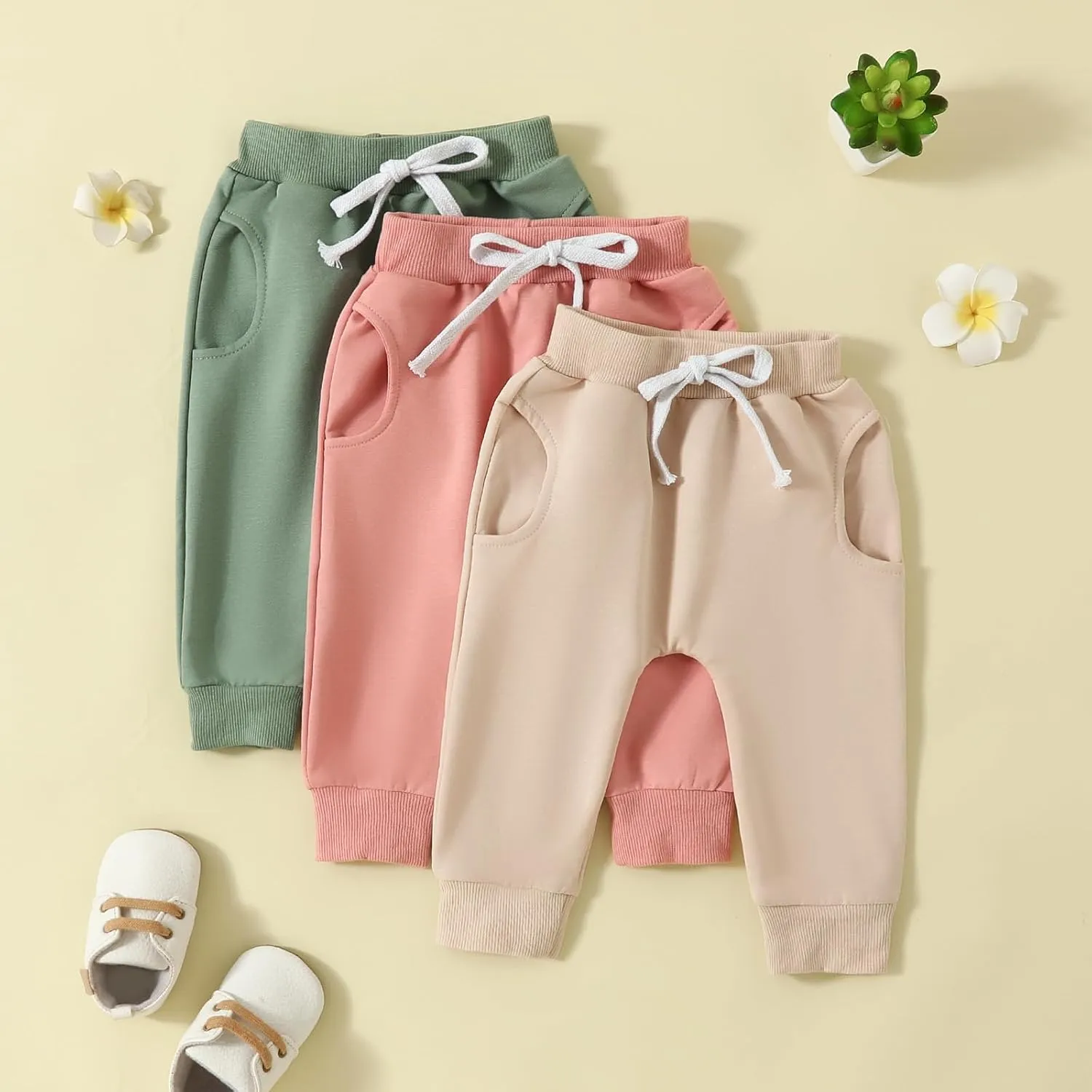 Toddler Baby Boys Girls Sweatpants 3 Pack Solid Color Elastic Waist Trousers Bottoms Casual Pants Multipacks Long Pants