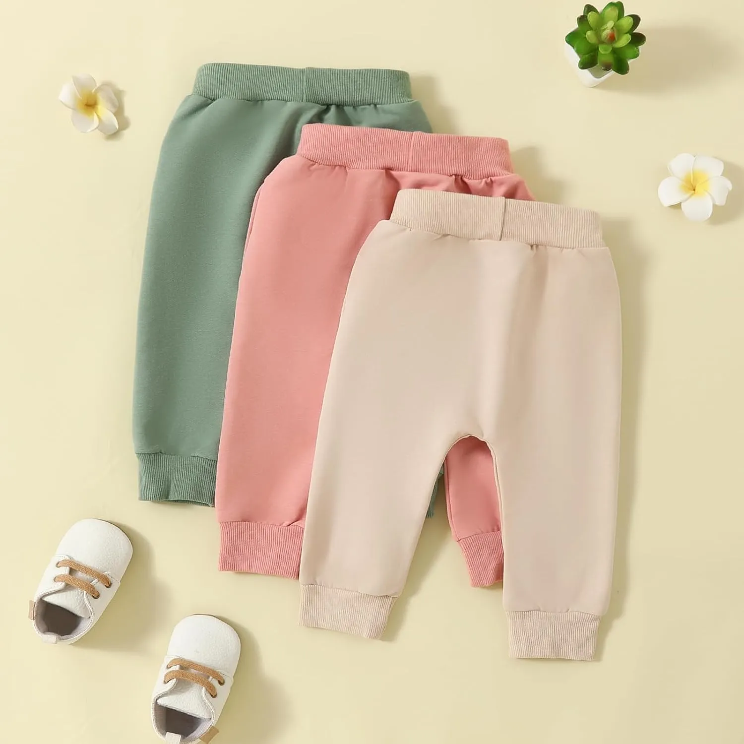 Toddler Baby Boys Girls Sweatpants 3 Pack Solid Color Elastic Waist Trousers Bottoms Casual Pants Multipacks Long Pants