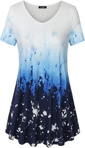 Tops for Women Trendy Summer 2025 Floral Print Dress Crew Neck Short Sleeve T-Shirts Casual Loose Fit Vacation Blouses