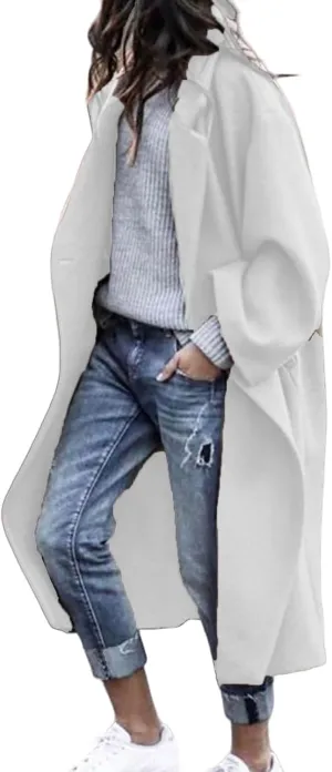 Trench Coats for Women Long Wool Blend Coat Lapel Jacket Oversized Jackets Soild Color Tops for Women