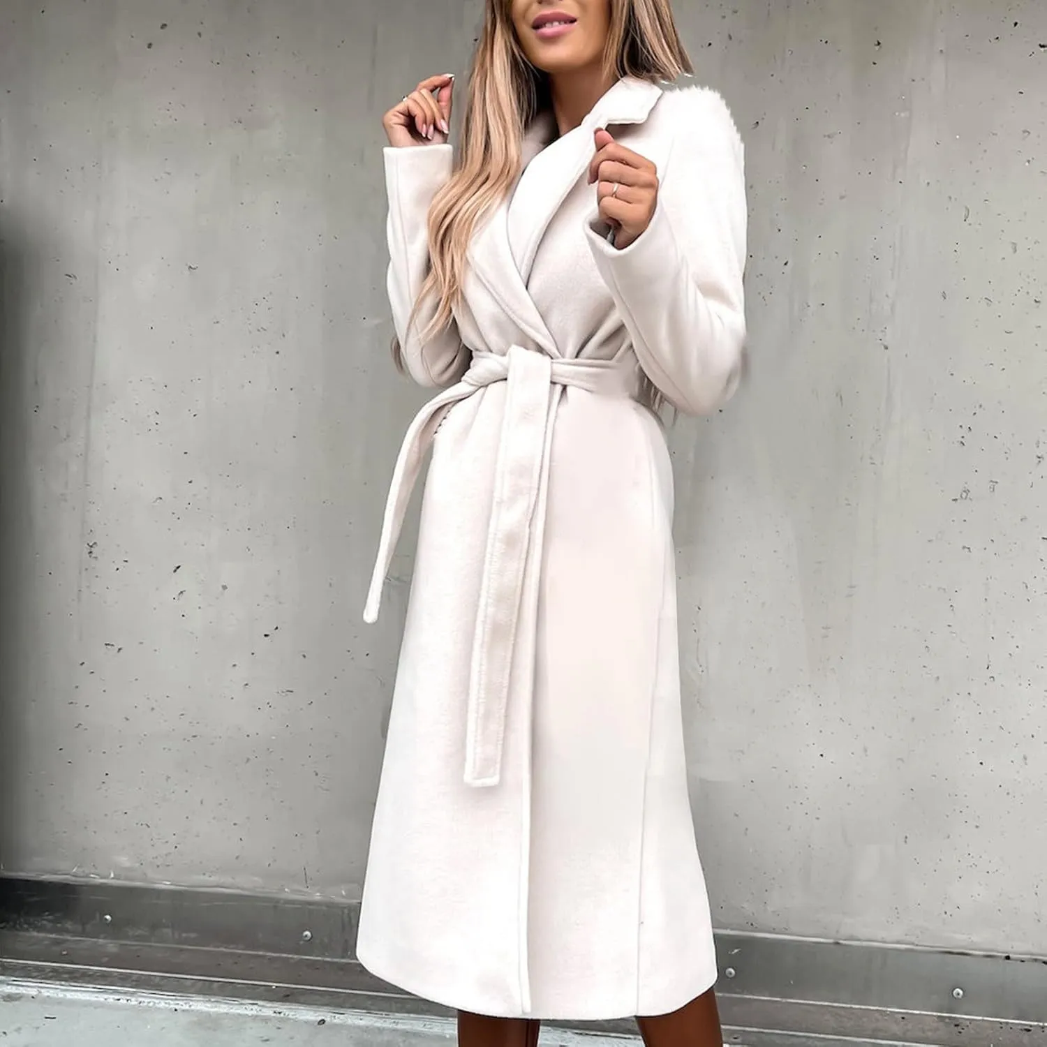 Trendy Fall Winter Overcoat Solid Plain Trench Coats Suit Cardigan Windbreaker Casual Oversized Woolen Coat for Women