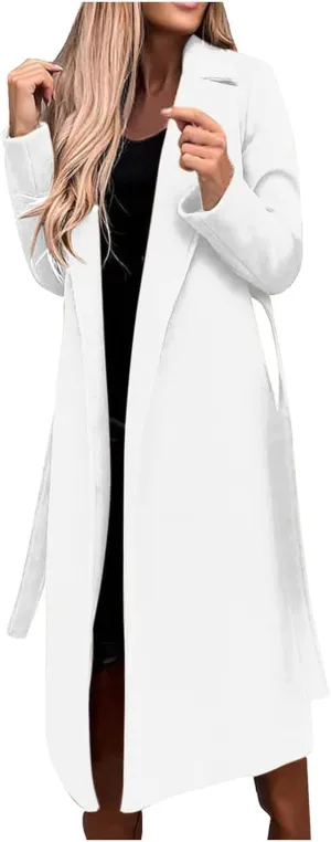 Trendy Fall Winter Overcoat Solid Plain Trench Coats Suit Cardigan Windbreaker Casual Oversized Woolen Coat for Women