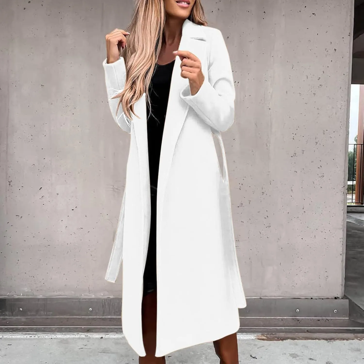 Trendy Fall Winter Overcoat Solid Plain Trench Coats Suit Cardigan Windbreaker Casual Oversized Woolen Coat for Women