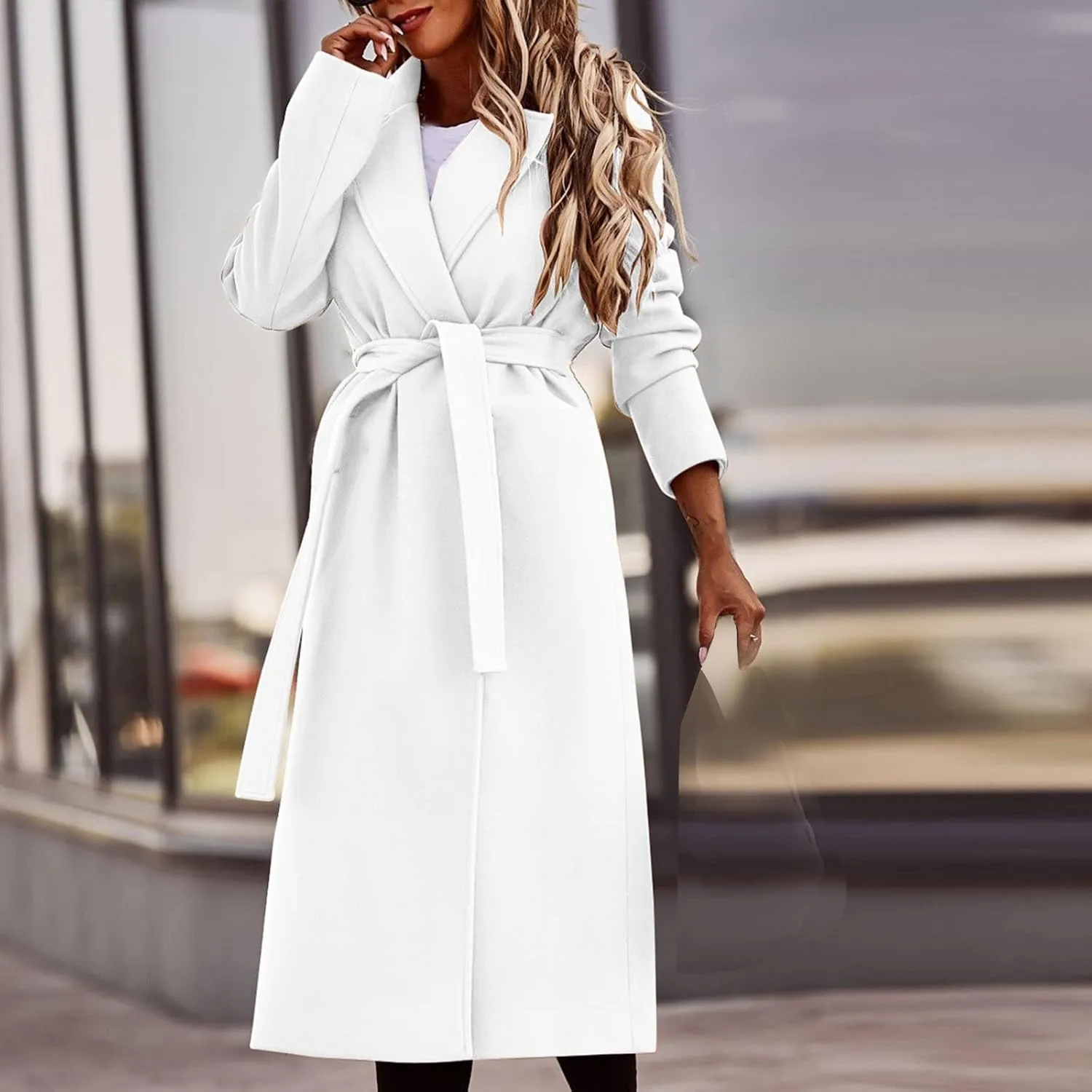 Trendy Fall Winter Overcoat Solid Plain Trench Coats Suit Cardigan Windbreaker Casual Oversized Woolen Coat for Women