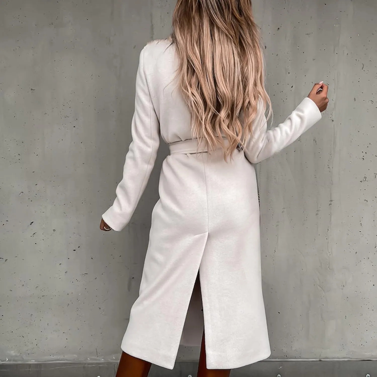 Trendy Fall Winter Overcoat Solid Plain Trench Coats Suit Cardigan Windbreaker Casual Oversized Woolen Coat for Women