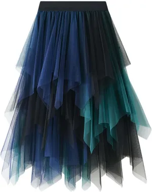 Tulle Skirts for Women 2025 Color Block Mesh Tiered Layer Flowy Maxi Skirt Summer Vacation Long Tutu Dress Clothes