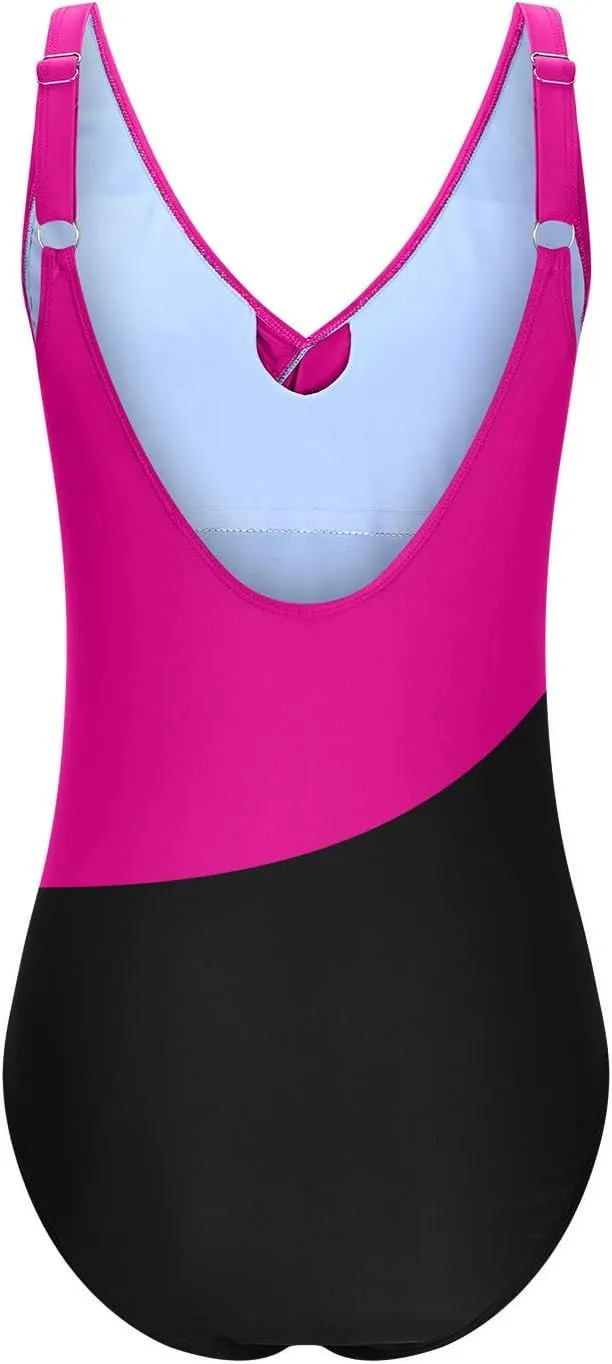 Tummy Control Swimsuits for Women Color Block One Piece Swimsuit Criss Cross V Neck Sexy Wrap Backless Bathing Suit