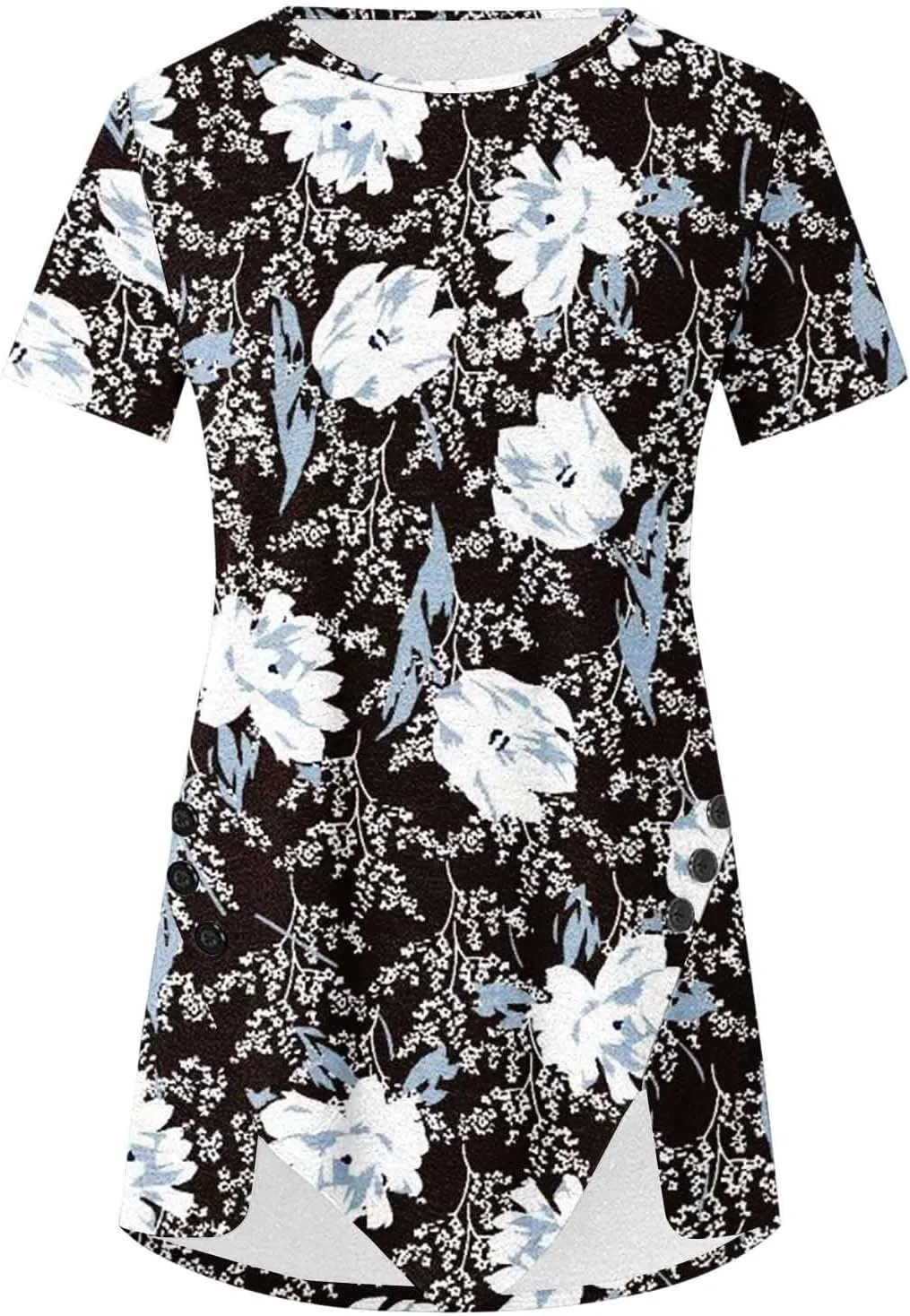Tunic Tops for Women Loose Fit Dressy Short Sleeve Blouse Casual Floral Print T Shirt Summer Trendy Irregular Hem Tee