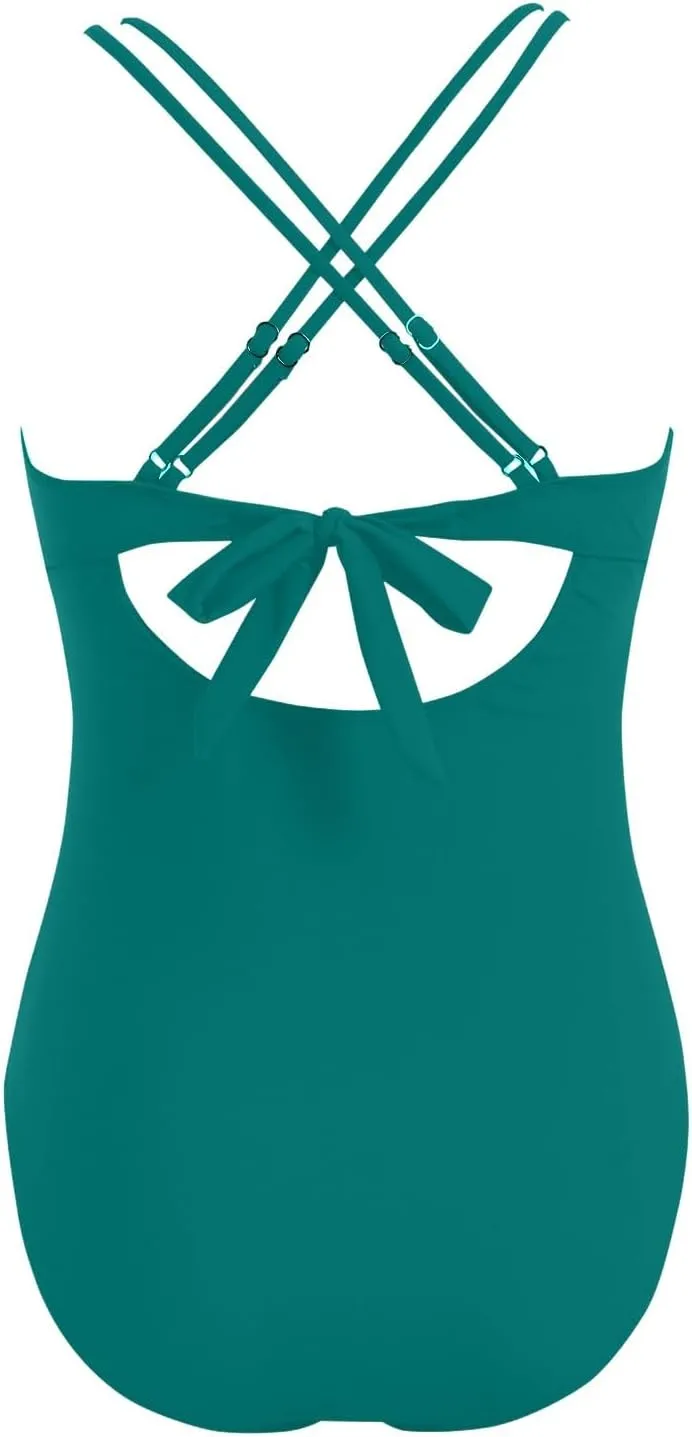 TUQIDEWU Swimsuit for Women Tummy Control One Piece Bathing Suit for Women Sexy Backless V Neck Push Up Mesh Swimwear