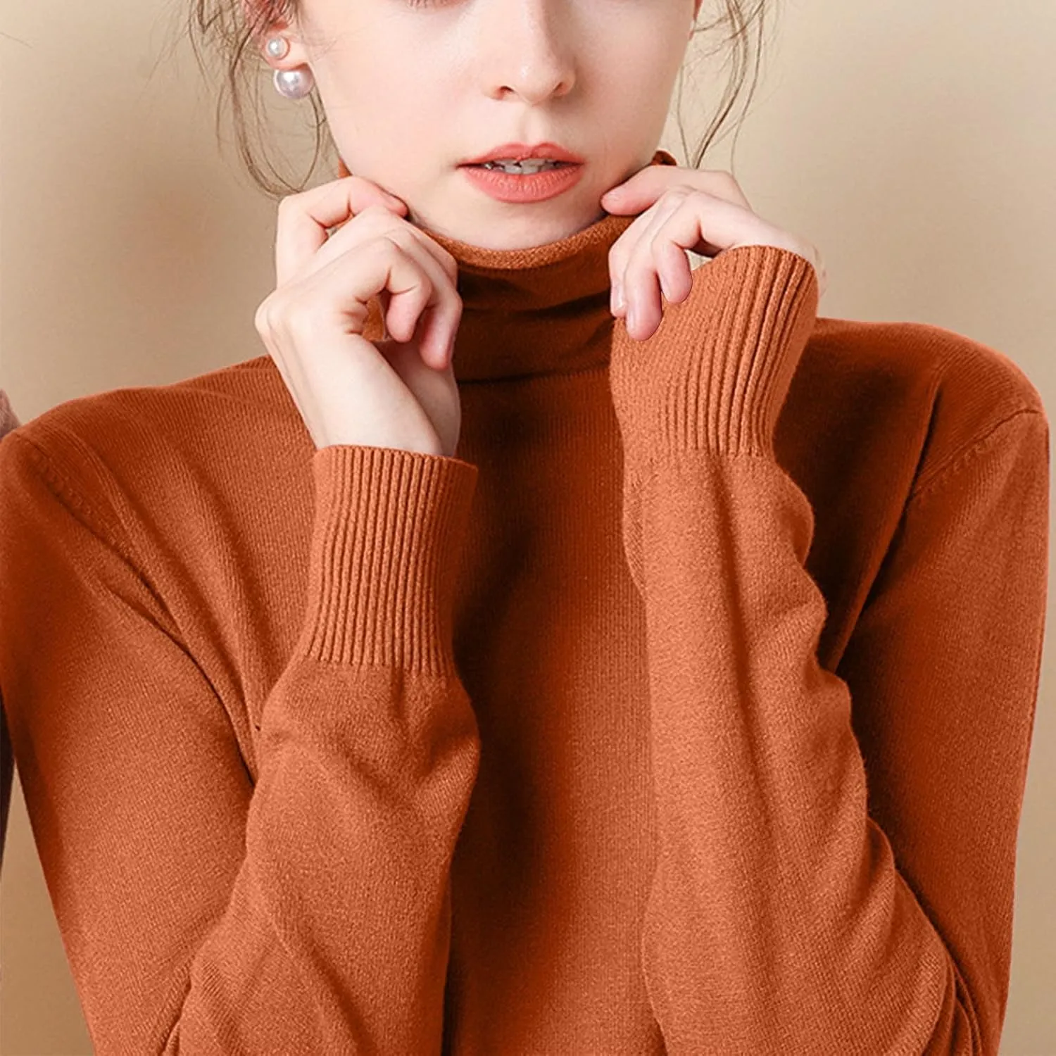 Turtleneck Shirt Women Long Sleeve Mock Turtle Necks Tops Casual Slim Fitted Shirts Lightweight Layering Tops 2024