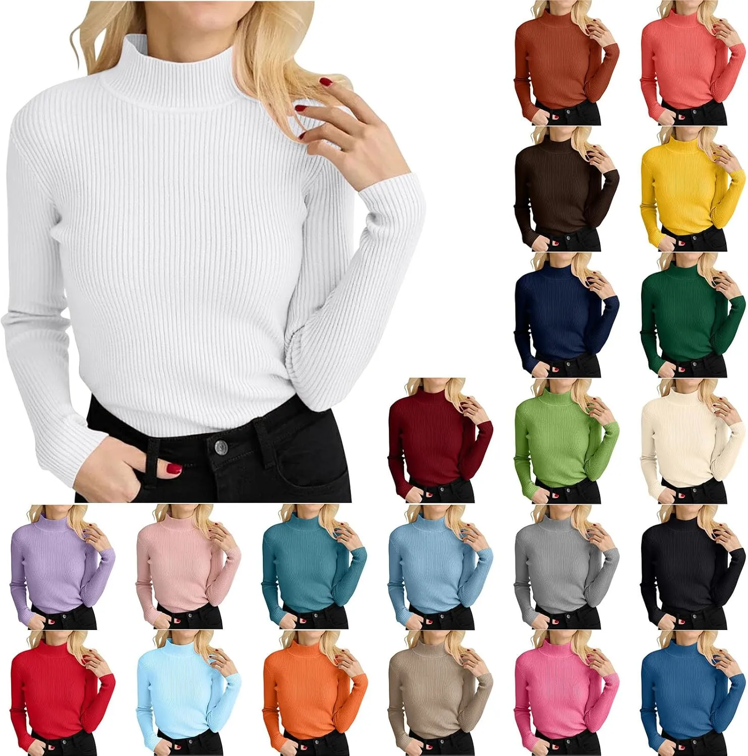Turtleneck Sweater for Women Long Sleeve Warm Thermal Underwear Tops Slim Fit Winter Spring Outfits Pullover Tops