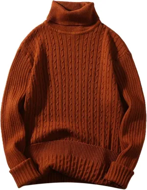 Turtleneck Sweaters for Men Twisted Knitted Tops Solid Color Pullover Tops Lightweight Jumper Casual Slim Fit Sweater