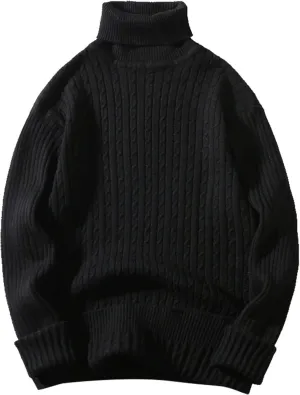 Turtleneck Sweaters for Men Twisted Knitted Tops Solid Color Pullover Tops Lightweight Jumper Casual Slim Fit Sweater