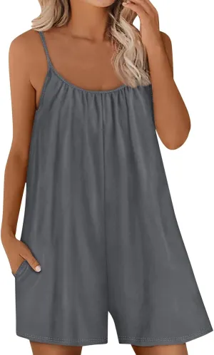 Vacation Outfits for Women Sexy Sleeveless Adjustable Spaghetti Straps Summer Rompers Wide Leg Shorts Beach Jumpsuits