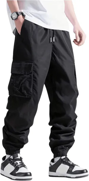 Verdusa Men's Cargo Pants Elastic Wasit Workout Joggers Tactical Pro Club Sweat Bottoms with Pockets