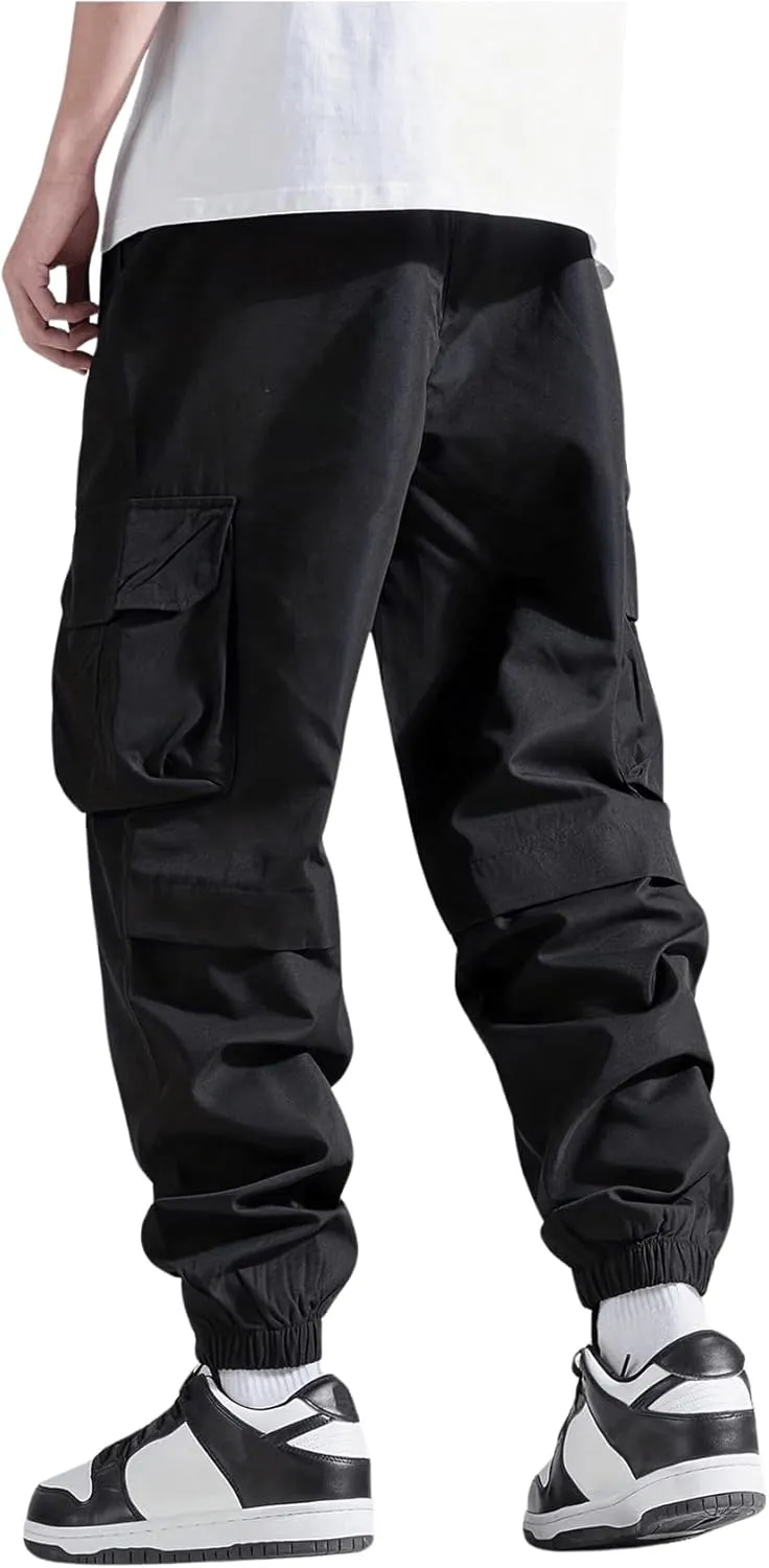 Verdusa Men's Cargo Pants Elastic Wasit Workout Joggers Tactical Pro Club Sweat Bottoms with Pockets