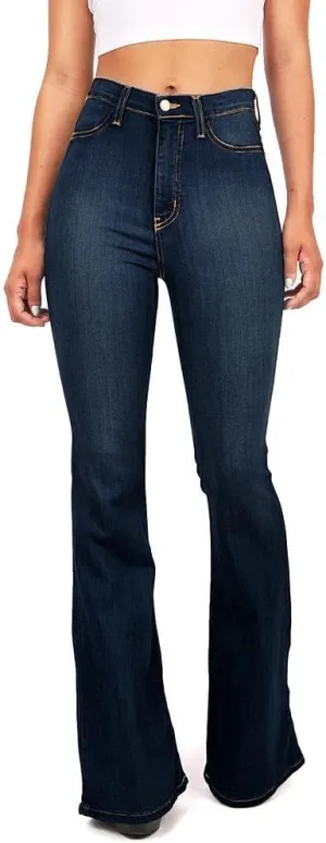 Vibrant Women's Juniors Bell Bottom High Waist Fitted Denim Jeans