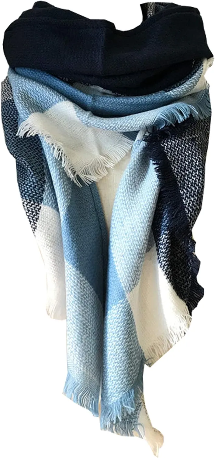 Wander Agio Womens Warm Long Shawl Winter Wraps Large Scarves Knit Cashmere Feel Plaid Triangle Scarf