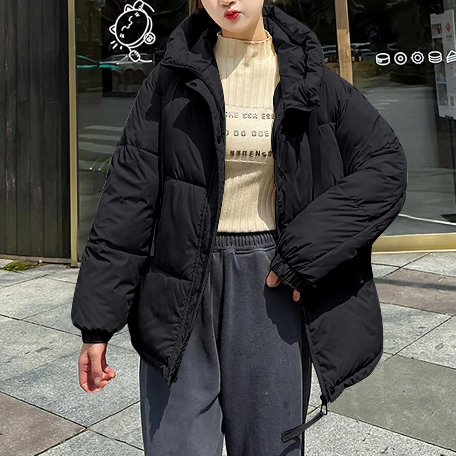 Warm Winter Coats for Women 2024 Trendy Loose Hooded Puffer Jacket Down Coat Puffy Wadded Jackets Overcoat