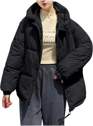 Warm Winter Coats for Women 2024 Trendy Loose Hooded Puffer Jacket Down Coat Puffy Wadded Jackets Overcoat