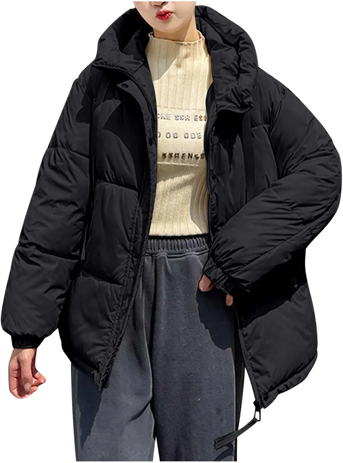 Warm Winter Coats for Women 2024 Trendy Loose Hooded Puffer Jacket Down Coat Puffy Wadded Jackets Overcoat