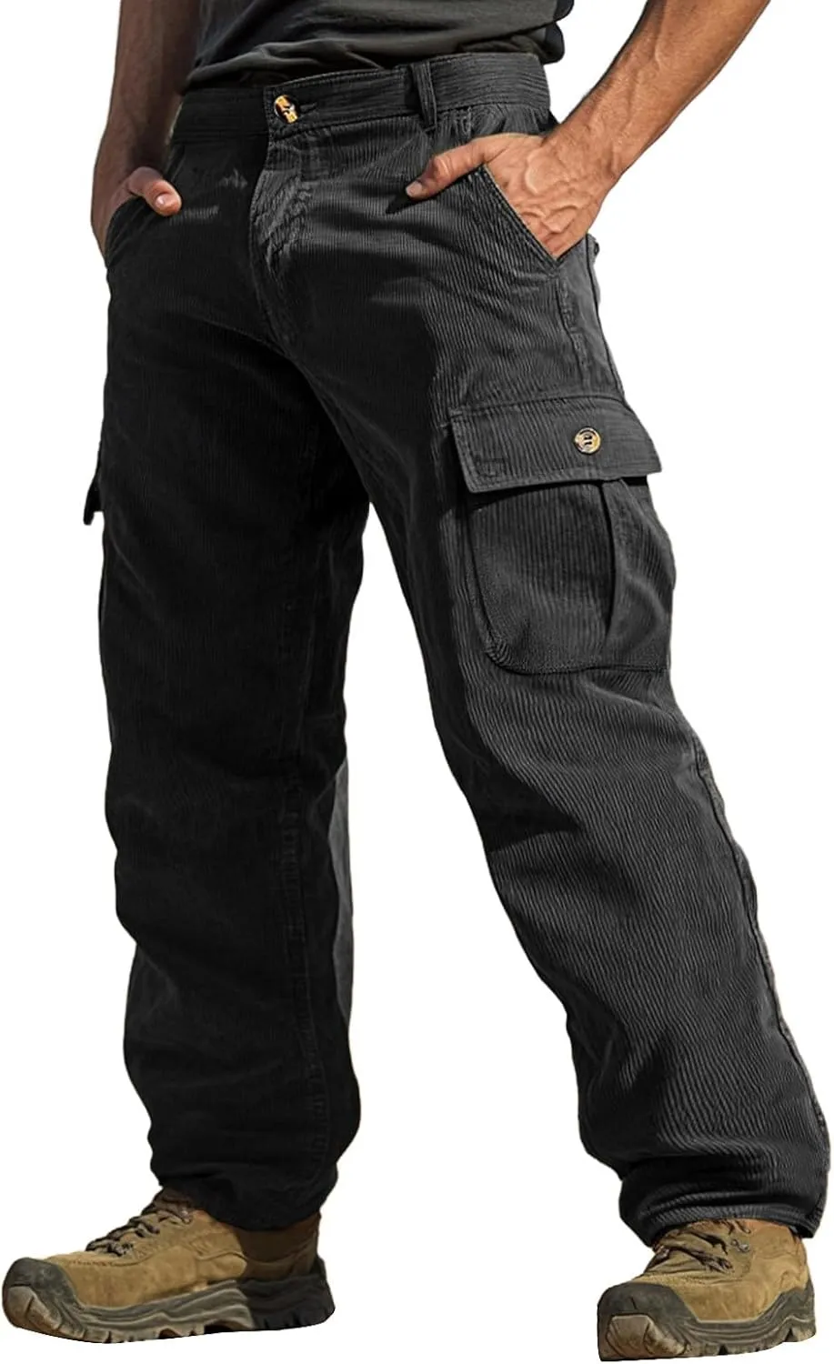 WENKOMG1 Mens Corduroy Cargo Pants Multi Pockets Straight Leg Outdoor Work Pants Retro Style Workwear