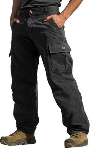 WENKOMG1 Mens Corduroy Cargo Pants Multi Pockets Straight Leg Outdoor Work Pants Retro Style Workwear