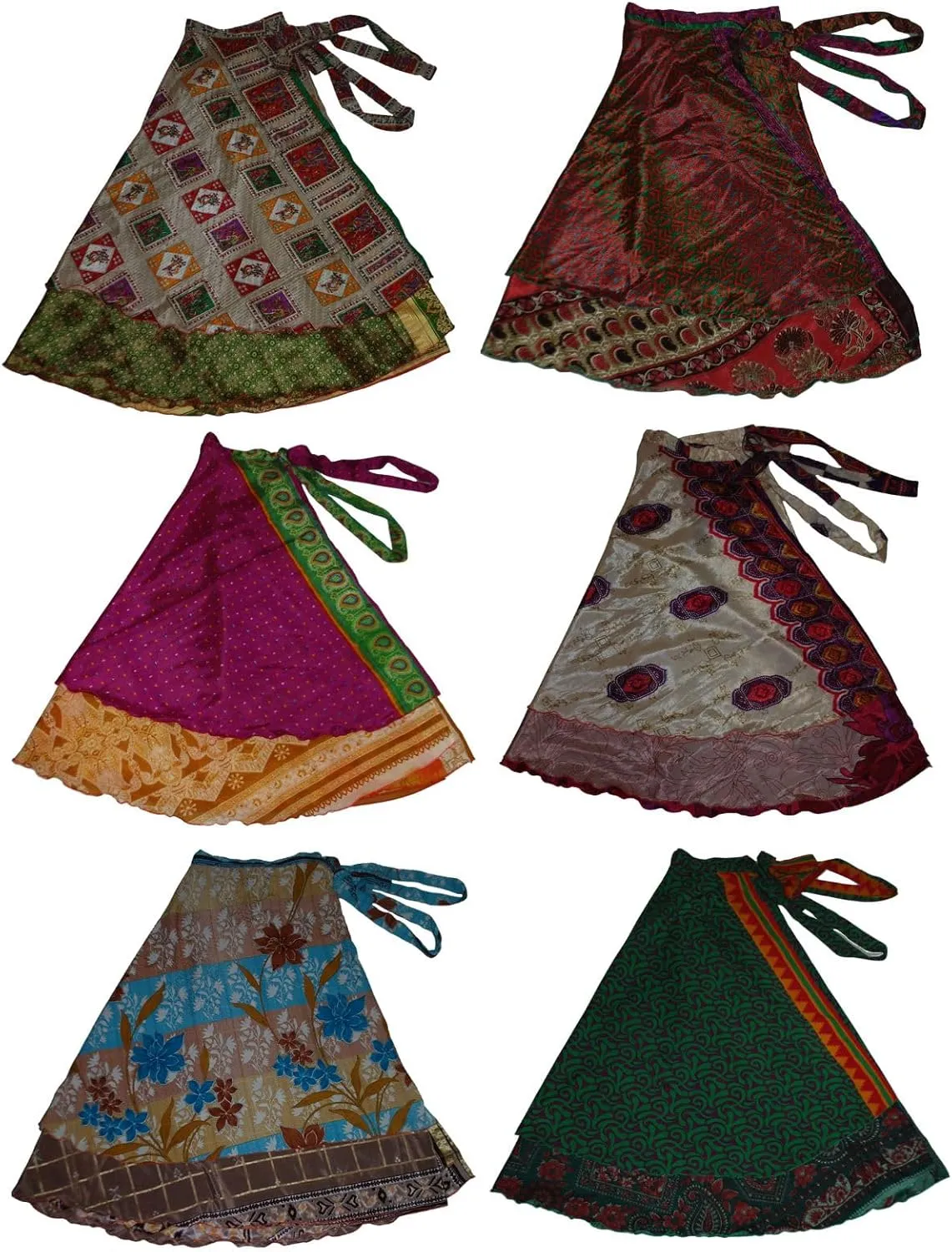 Wevez® Wholesale Lot of 10 Pcs Indian Printed Reversible Art Silk Wrap Around Skirts