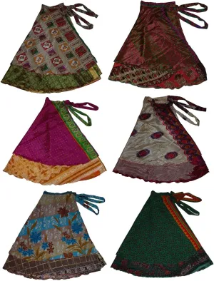 Wevez® Wholesale Lot of 10 Pcs Indian Printed Reversible Art Silk Wrap Around Skirts