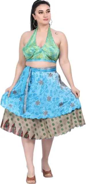 Wevez Wholesale Lot of 5 Art Silk Reversible Indian Wrap Magic 24 Inches Skirts