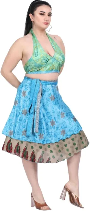 Wevez® Women's Printed Wrap Around Sari Skirts Pack of 5, Small, Assorted