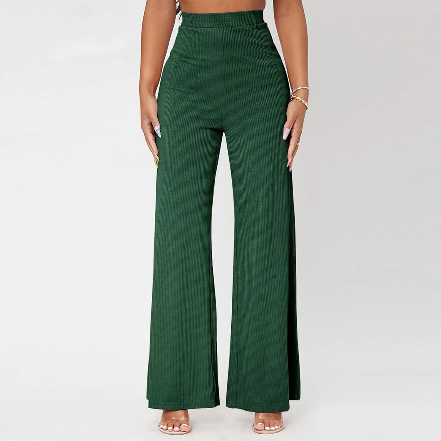 Wide Leg Yoag Pants for Women Slim Fit High Waisted Fleece Linen Leggings Tummy Control Soft Athletic Sweatpants