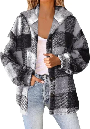 Winter Fleece Jacket for Women Zip Up Stand Collar Coats with Pockets Fleece Jacket Hooded Long Sleeve Outerwear
