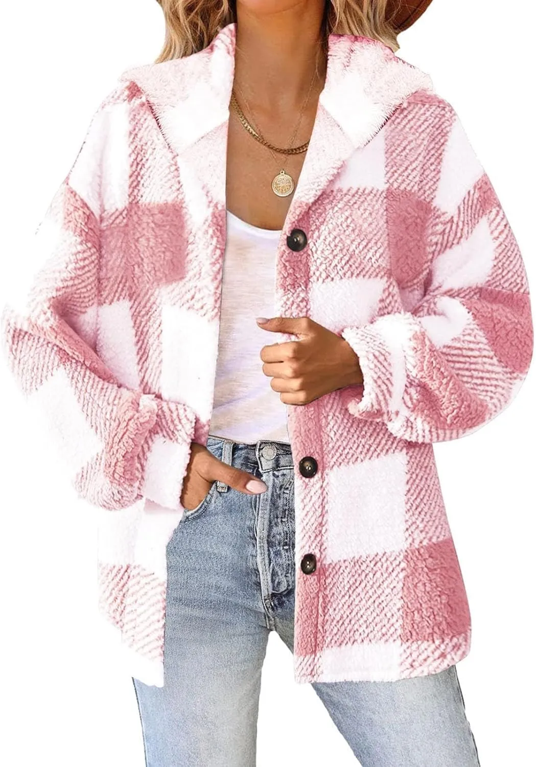 Winter Fleece Jacket for Women Zip Up Stand Collar Coats with Pockets Fleece Jacket Hooded Long Sleeve Outerwear
