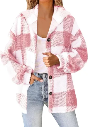 Winter Fleece Jacket for Women Zip Up Stand Collar Coats with Pockets Fleece Jacket Hooded Long Sleeve Outerwear