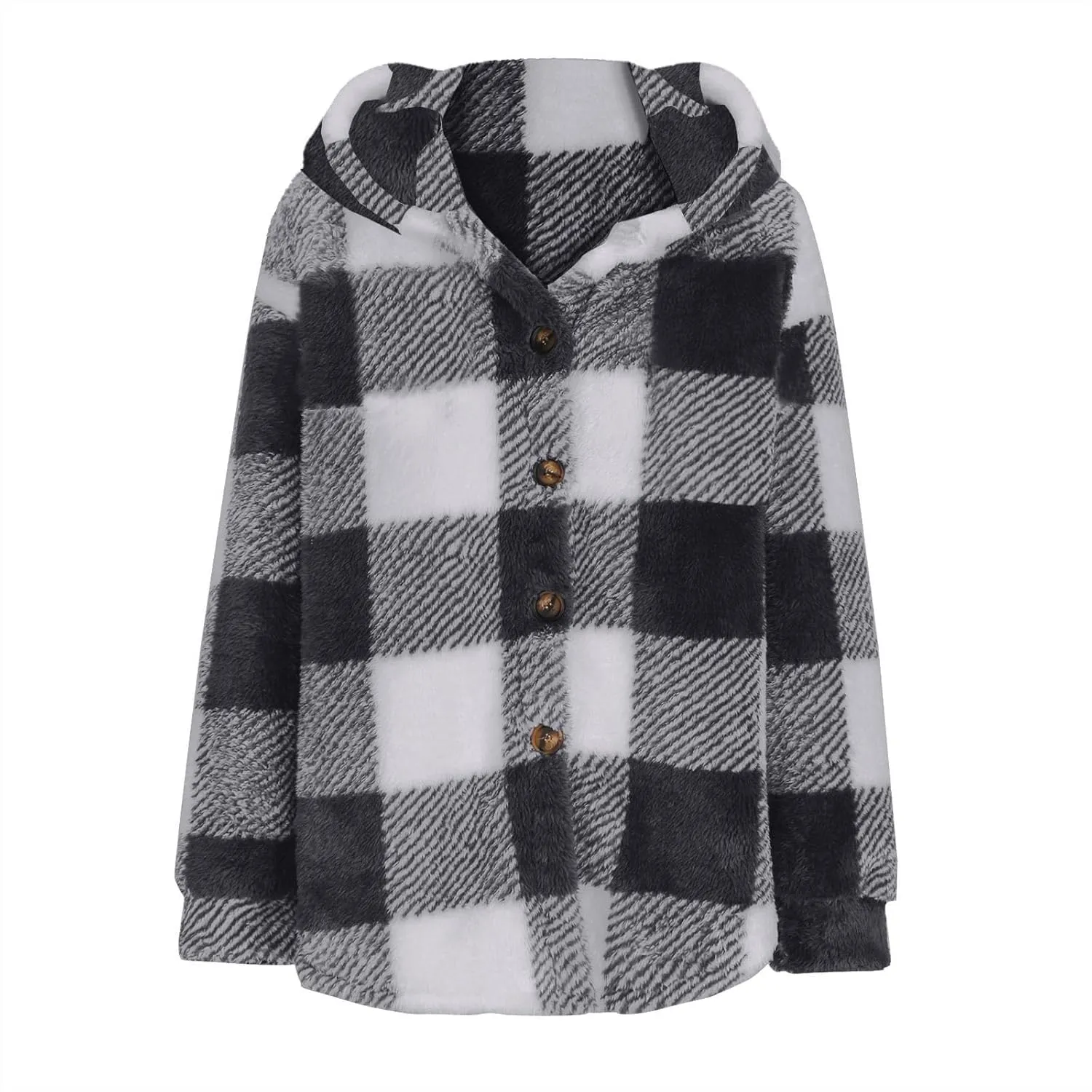 Winter Fleece Jacket for Women Zip Up Stand Collar Coats with Pockets Fleece Jacket Hooded Long Sleeve Outerwear