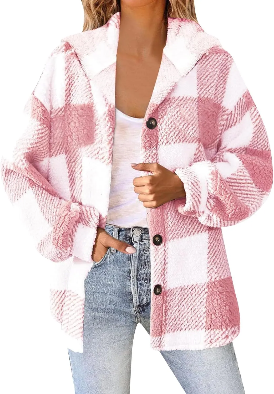 Winter Fleece Jacket for Women Zip Up Stand Collar Coats with Pockets Fleece Jacket Hooded Long Sleeve Outerwear