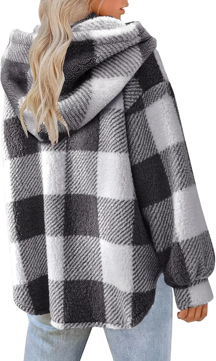 Winter Fleece Jacket for Women Zip Up Stand Collar Coats with Pockets Fleece Jacket Hooded Long Sleeve Outerwear