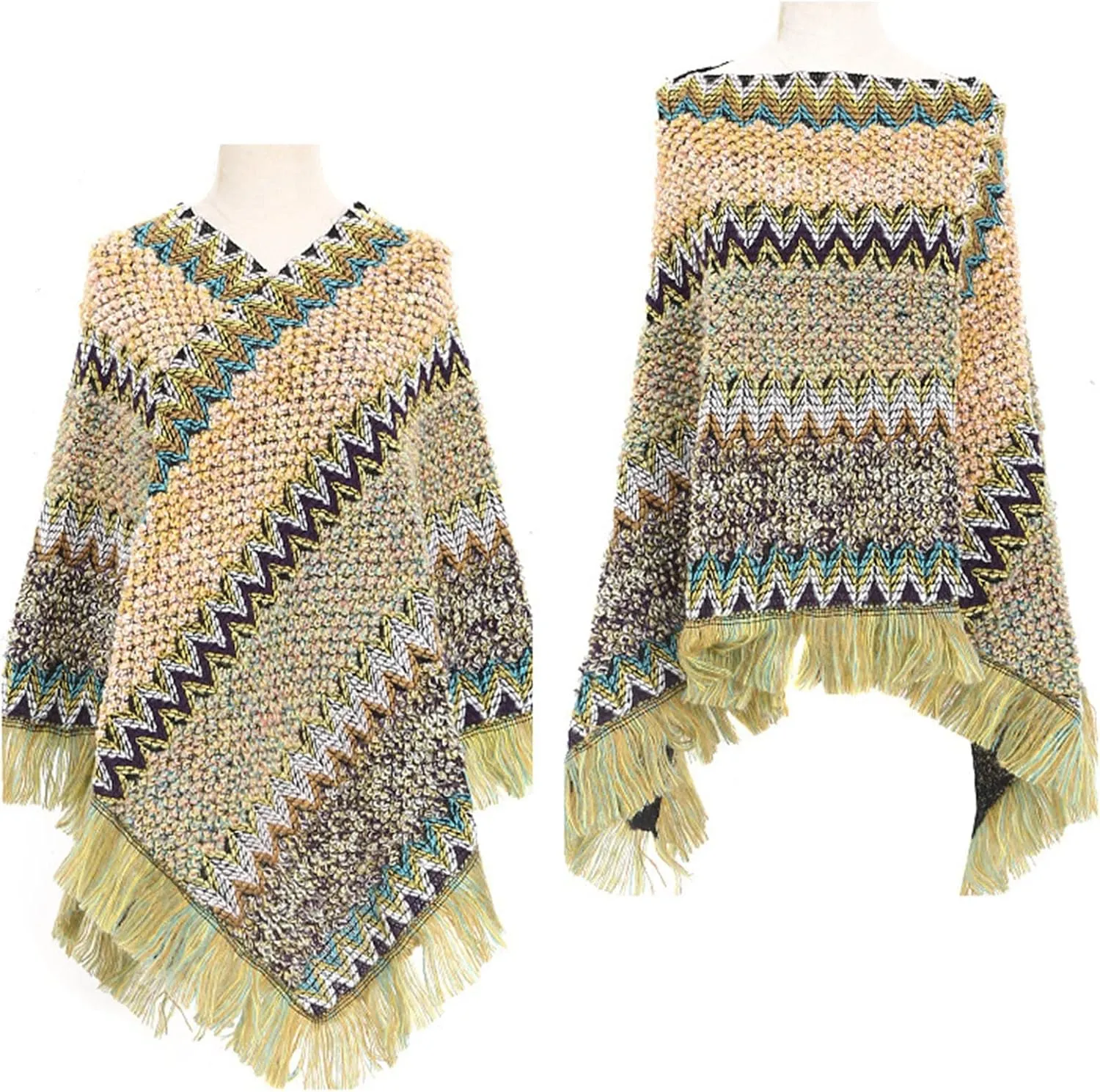 Women Boho Open Front Poncho Cape Pashmina Shawls Wrap Oversized Sweater Knitting Cardigan Blanket for Fall Winter